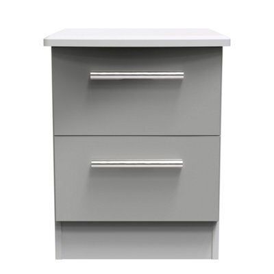 Harrow 2 Drawer Bedside Cabinet In Grey Gloss (Ready Assembled) - image 1