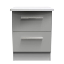 Harrow 2 Drawer Bedside Cabinet In Grey Gloss (Ready Assembled) - thumbnail 1