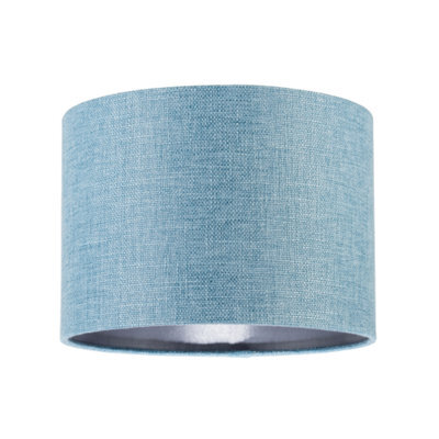 Happy Homewares Contemporary And Sleek Blue Nova Plain Linen Fabric Drum Lamp Shade - image 1