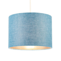 Happy Homewares Contemporary And Sleek Blue Nova Plain Linen Fabric Drum Lamp Shade - thumbnail 2