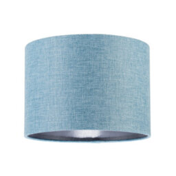 Happy Homewares Contemporary And Sleek Blue Nova Plain Linen Fabric Drum Lamp Shade
