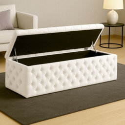 150Cm Wide Lux Ottoman Storage Box, White Velvet Upholstered Chesterfield Storage Ottoman Box - thumbnail 2