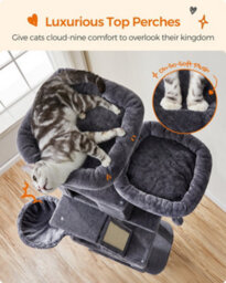 LEDREM 206 Cm Cat Tree, Large Cat Tower With 13 Cat Scratching Posts, 2 Perches, 2 Caves, Hanging Basket & Hammock, Pompoms - thumbnail 6