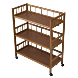 Mobile Bamboo Shelving Cart Wheeled Bookcase Display Storage Unit - thumbnail 5