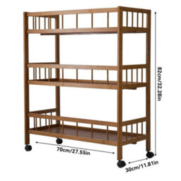 Mobile Bamboo Shelving Cart Wheeled Bookcase Display Storage Unit - thumbnail 2