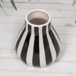 Black & White Striped Tall Or Round Ceramic Glazed Flower Vases (24797) - Round - thumbnail 2
