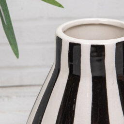 Black & White Striped Tall Or Round Ceramic Glazed Flower Vases (24797) - Round - thumbnail 3