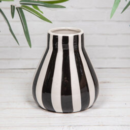 Black & White Striped Tall Or Round Ceramic Glazed Flower Vases (24797) - Round - thumbnail 1