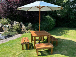 Charles Taylor Knights Wooden Garden 4 Seat Square Dining Table Bench Set Grey - thumbnail 3