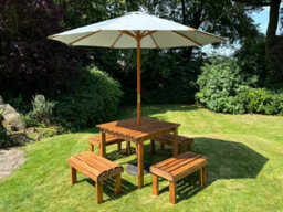 Charles Taylor Knights Wooden Garden 4 Seat Square Dining Table Bench Set Grey - thumbnail 4