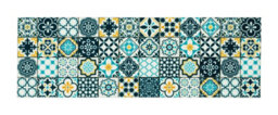 Blue Yellow Cream Modern Floral Geometric Easy To Clean Mat For Living Room, Dining Room, Bedroom & Kitchen-50Cm X 150Cm - thumbnail 1