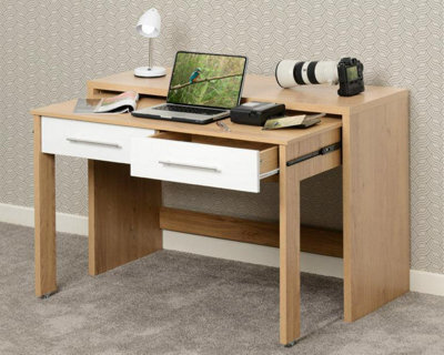 Seconique Seville 2 Drawer Slider Desk In White Gloss Light Oak Effect Veneer - image 1