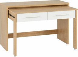 Seconique Seville 2 Drawer Slider Desk In White Gloss Light Oak Effect Veneer - thumbnail 3