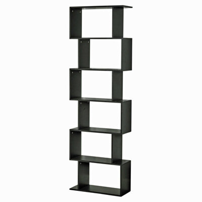 Urbn-Living Urbnliving Height 190.5Cm 6 Tier Wooden S-Shaped Bookcase Living Room Colour Black Modern Display Shelves Storage Unit Divider - image 1