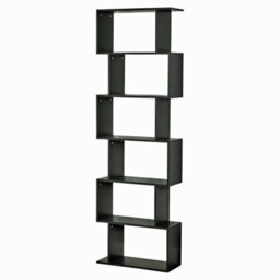 Urbn-Living Urbnliving Height 190.5Cm 6 Tier Wooden S-Shaped Bookcase Living Room Colour Black Modern Display Shelves Storage Unit Divider - thumbnail 1
