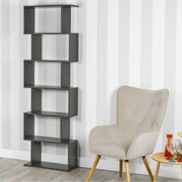 Urbn-Living Urbnliving Height 190.5Cm 6 Tier Wooden S-Shaped Bookcase Living Room Colour Black Modern Display Shelves Storage Unit Divider - thumbnail 2
