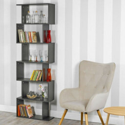 Urbn-Living Urbnliving Height 190.5Cm 6 Tier Wooden S-Shaped Bookcase Living Room Colour Black Modern Display Shelves Storage Unit Divider - thumbnail 3