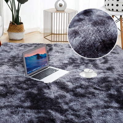 Fluffy Soft Dark Grey Carpet Large Shaggy Rug Anti-Slip Bedroom Living Room Floor Mats 60X120Cm - image 1