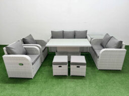 Fimous Pe Rattan Garden Furniture Set Reclining Chair Sofa Set Adjustable Lifting Dining Or Coffee Table 2 Stools Side Table - thumbnail 2