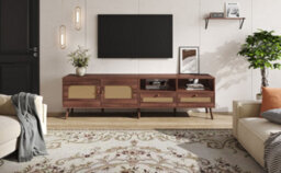"Btm Rattan Tv Stand, 2 Drawers And 2 Doors, 200Cm, Dark Wood, Fits Up To 90"" Tv" - thumbnail 9