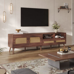 "Btm Rattan Tv Stand, 2 Drawers And 2 Doors, 200Cm, Dark Wood, Fits Up To 90"" Tv" - thumbnail 3
