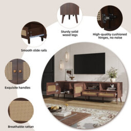 "Btm Rattan Tv Stand, 2 Drawers And 2 Doors, 200Cm, Dark Wood, Fits Up To 90"" Tv" - thumbnail 6