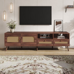 "Btm Rattan Tv Stand, 2 Drawers And 2 Doors, 200Cm, Dark Wood, Fits Up To 90"" Tv" - thumbnail 1