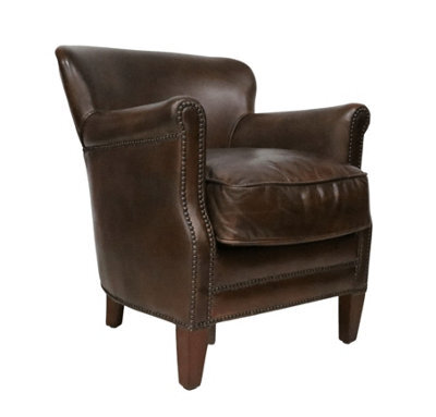 Professor Armchair Vintage Distressed Brown Real Leather - image 1