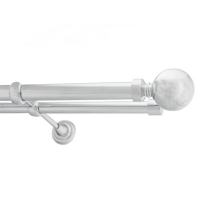 Toolty Double Metal Curtain Pole 25/19mm With Finials Rod Classic Brackets Ball 145Cm Chrome