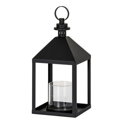 Hill Interiors Astra Medium Lantern With Glass Candle Holder - L17 X W17 X H38 Cm - Black - image 1