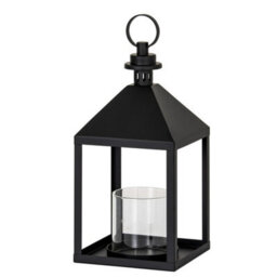 Hill Interiors Astra Medium Lantern With Glass Candle Holder - L17 X W17 X H38 Cm - Black
