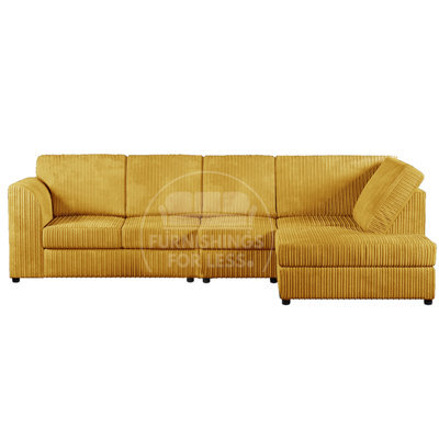 Furnishings For Less UK Luxor Mustard Jumbo Cord Large 5 Seater Corner Sofa Long Right Hand Facing - Full Back - image 1