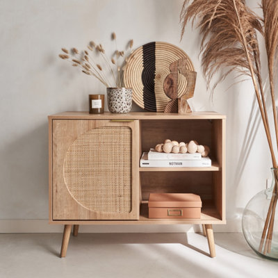 Sweeek - 80Cm Wood And Rounded Cane Rattan Sideboard Natural 80X39X65.8 Cm - Eva - image 1