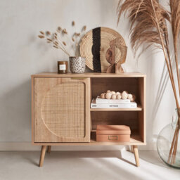 Sweeek - 80Cm Wood And Rounded Cane Rattan Sideboard Natural 80X39X65.8 Cm - Eva