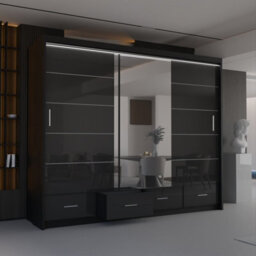 Sliding Wardrobes 4 u LTD Sliding Wardrobes 4U Bradford Modern High Gloss Sliding Door Wardrobe In 3 Colors & Sizes - (Black - W2550mm, H2200mm) - thumbnail 4