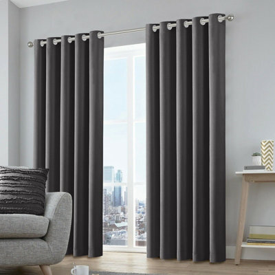 Ameha Dark Grey Blackout Eyelet Curtains Ready Made Ring Top Thermal Insulated Heavy Thick Curtain 66''x90'' Bedroom Living Room - image 1