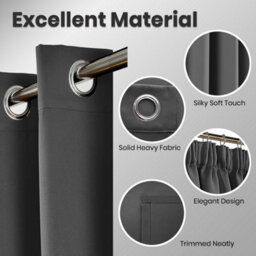 Ameha Dark Grey Blackout Eyelet Curtains Ready Made Ring Top Thermal Insulated Heavy Thick Curtain 66''x90'' Bedroom Living Room - thumbnail 2