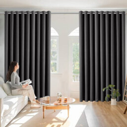 Ameha Dark Grey Blackout Eyelet Curtains Ready Made Ring Top Thermal Insulated Heavy Thick Curtain 66''x90'' Bedroom Living Room - thumbnail 3