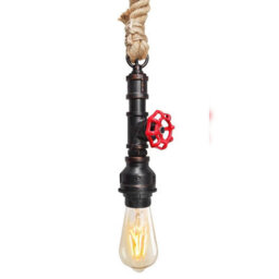 Long Life Lamps Company Industrial Water Pipe Vintage Ceiling Rope Pendant Light With Valve Tap M0168 - thumbnail 1