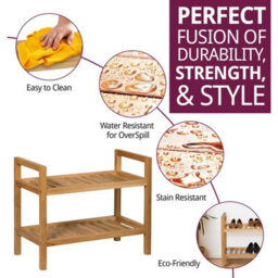 Shoe Rack, 2 Tier Stackable Wooden Shelf Organiser, Narrow Oak Shoe Storage Rack - thumbnail 6