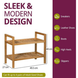 Shoe Rack, 2 Tier Stackable Wooden Shelf Organiser, Narrow Oak Shoe Storage Rack - thumbnail 2