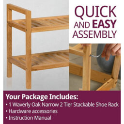 Shoe Rack, 2 Tier Stackable Wooden Shelf Organiser, Narrow Oak Shoe Storage Rack - thumbnail 4