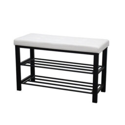 IHIDirect White 3 Tier Faux Leather Tufted Cushioned Shoe Rack Seating Bench Hallway Storage Organiser Stand - thumbnail 2