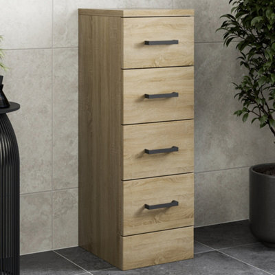 Affine Bathroom 4 Drawer Storage Unit Cabinet 250mm Modern Furniture Oak Effect - image 1