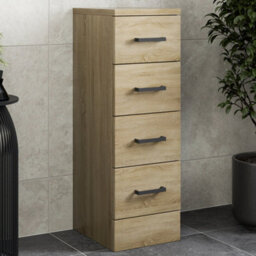 Affine Bathroom 4 Drawer Storage Unit Cabinet 250mm Modern Furniture Oak Effect - thumbnail 1