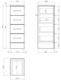 Affine Bathroom 4 Drawer Storage Unit Cabinet 250mm Modern Furniture Oak Effect - thumbnail 6