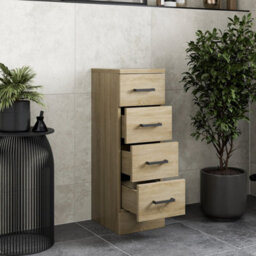Affine Bathroom 4 Drawer Storage Unit Cabinet 250mm Modern Furniture Oak Effect - thumbnail 3