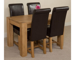 That's Furniture Kuba 125 X 80 Cm Chunky Oak Small Dining Table And 4 Chairs Dining Set With Washington Brown Leather Chairs - thumbnail 3
