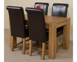 That's Furniture Kuba 125 X 80 Cm Chunky Oak Small Dining Table And 4 Chairs Dining Set With Washington Brown Leather Chairs - thumbnail 1