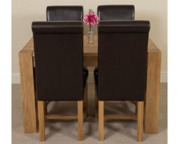 That's Furniture Kuba 125 X 80 Cm Chunky Oak Small Dining Table And 4 Chairs Dining Set With Washington Brown Leather Chairs - thumbnail 2